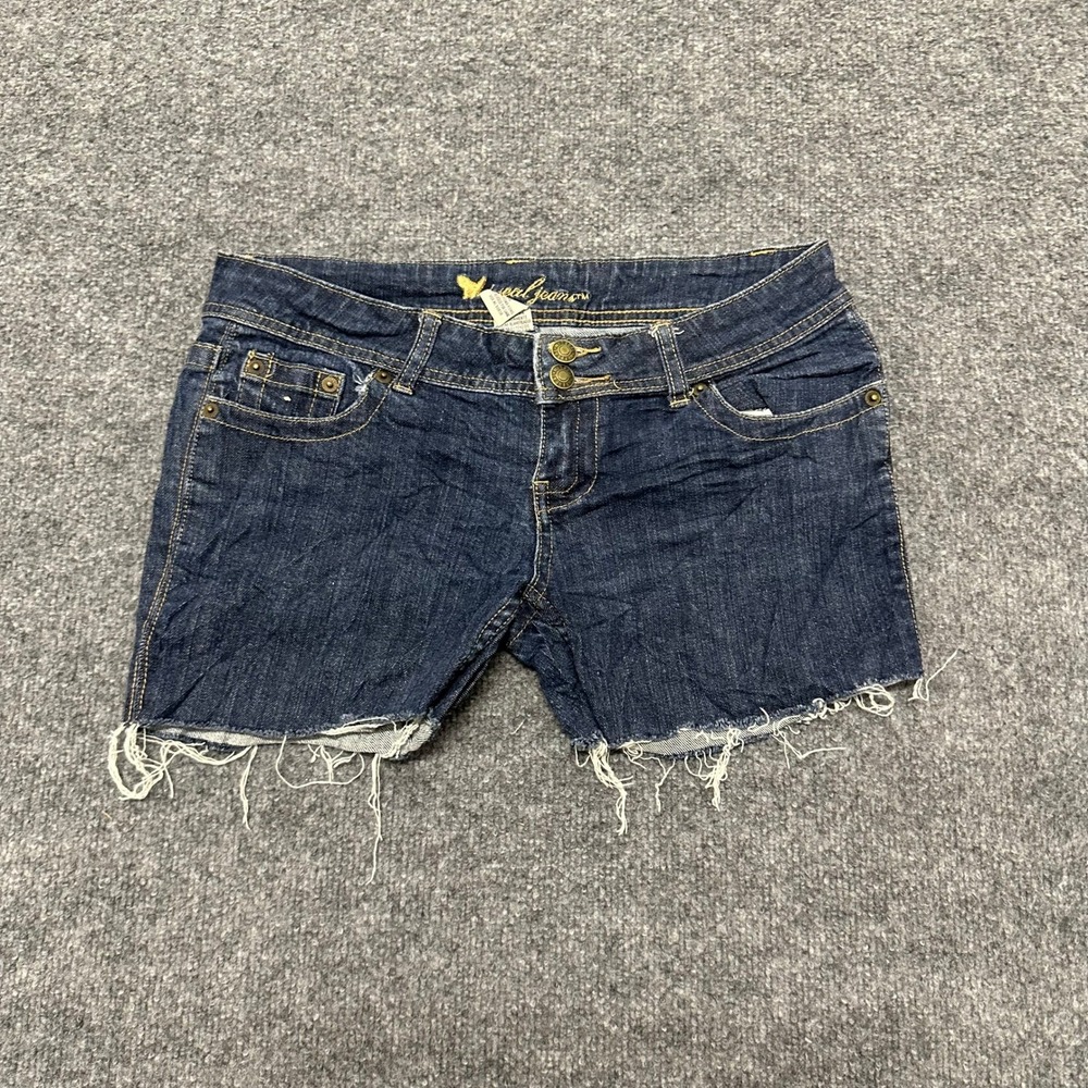 Wet Seal Shorts Womens Size 7 Dark Wash Denim Low Rise Frayed Raw Hem Casual